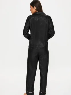 Signature Satin Pyjama Shirt & Trousers Set - Black