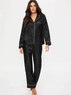 Signature Satin Pyjama Shirt & Trousers Set - Black