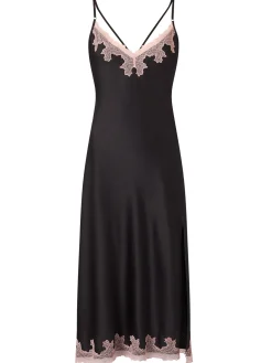 Sorella Satin Lace Maxi Chemise Lingerie - Black