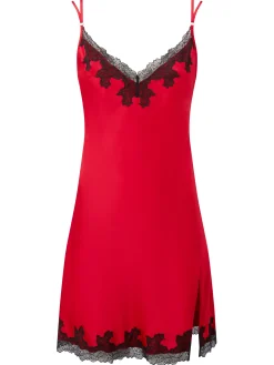 Sorella Satin Lace Trim Chemise Lingerie - Red