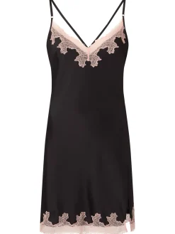 Sorella Satin Lace Trim Chemise Lingerie - Black