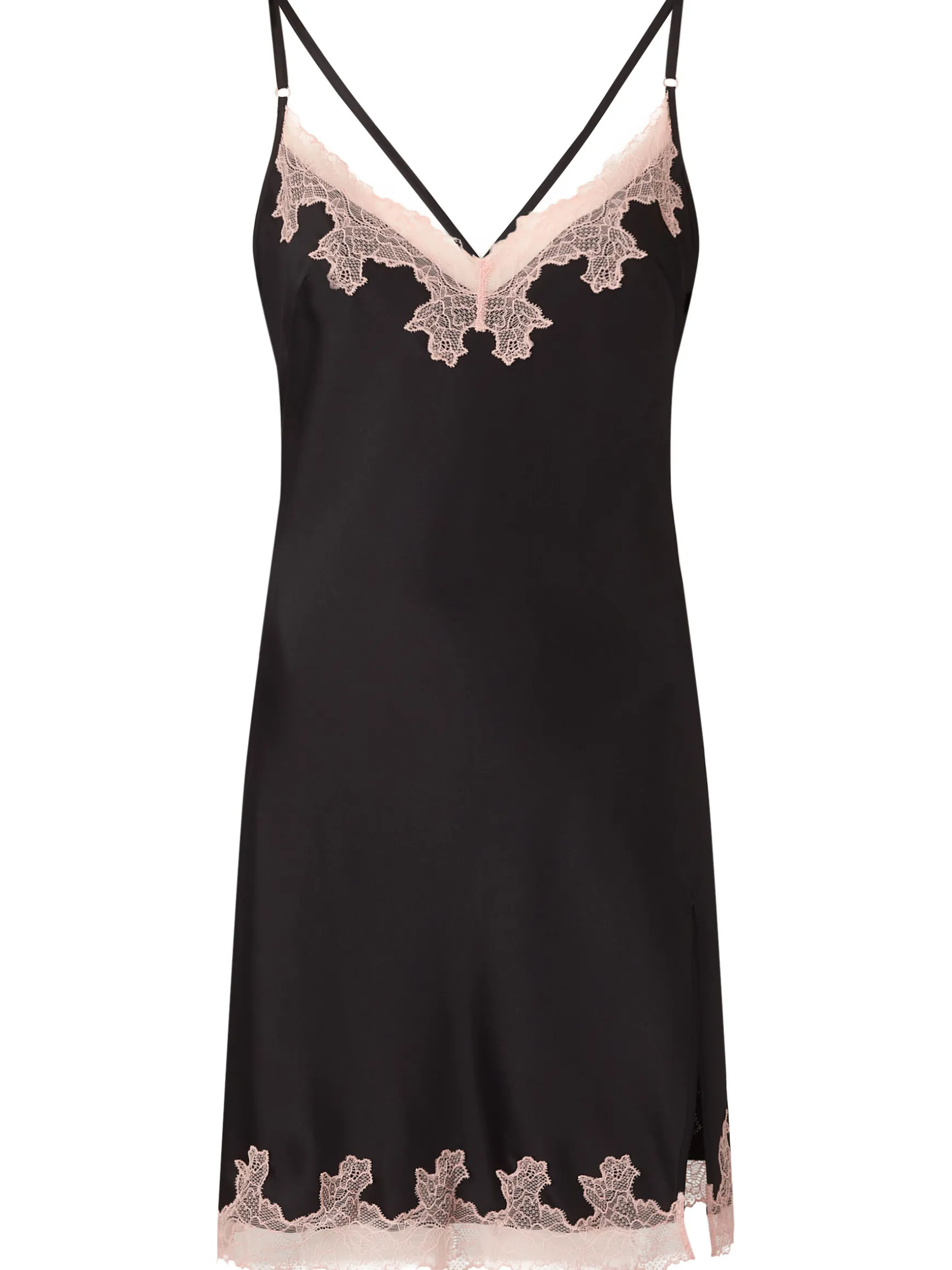 Sorella Satin Lace Trim Chemise Lingerie - Black