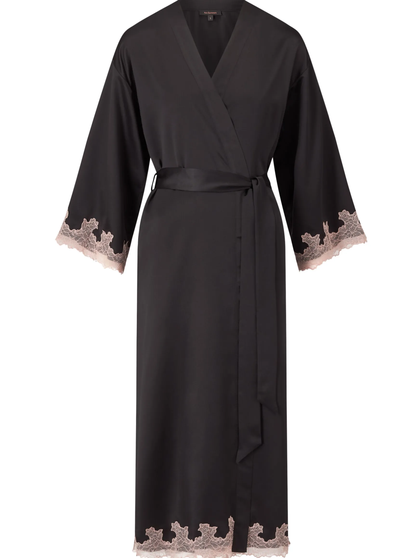 Sorella Satin Lace Trim Maxi Robe - Black