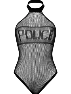 Sultry Sergeant Crotchless Police Body Costume with Suspenders - Black