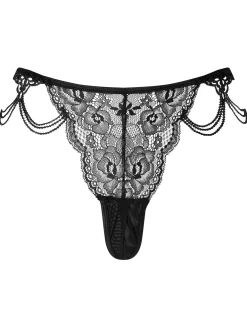 Tease & Please Giupure Lace Crotchless G-String - Black