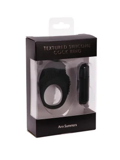 Textured Silicone Vibrating Cock Ring with Removable Bullet
