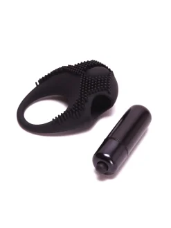Textured Silicone Vibrating Cock Ring with Removable Bullet