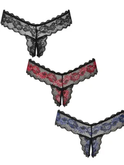 Triple Threat Lace Crotchless Thong - Pack of 3 - Multi