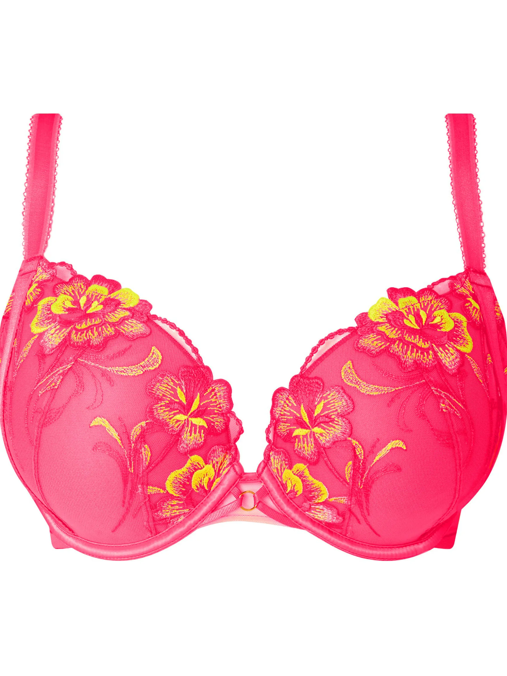 Tropical Oasis Padded Plunge Bra - Bright Pink