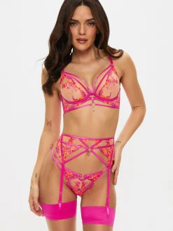 Tropical Tease Suspender Belt - Bright Pink