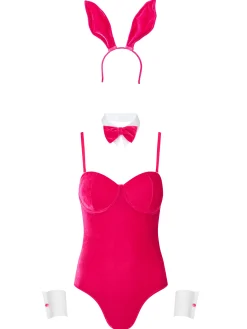 Tuxedo Bunny 4 Piece Costume with Ears - Bright Pink