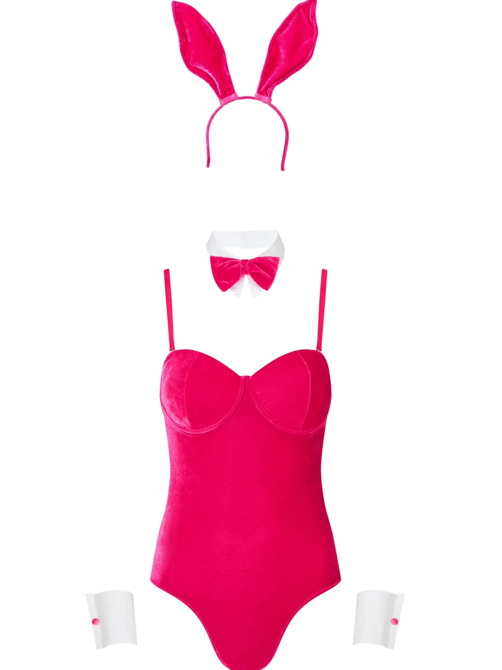 Tuxedo Bunny 4 Piece Costume with Ears - Bright Pink