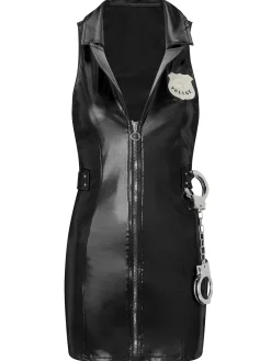 Under Arrest Police PU Sexy Costume with Handcuffs - Black