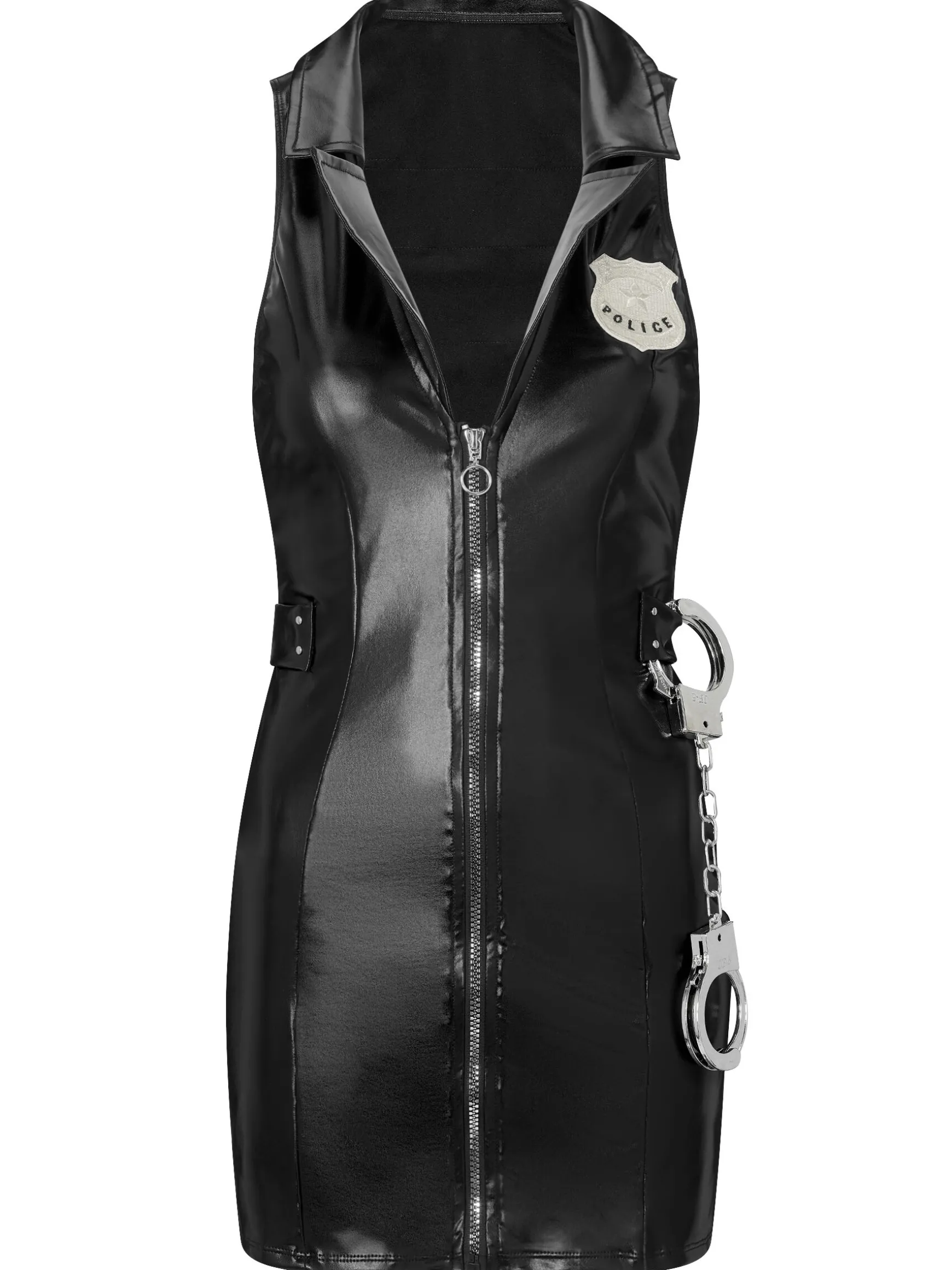 Under Arrest Police PU Sexy Costume with Handcuffs - Black