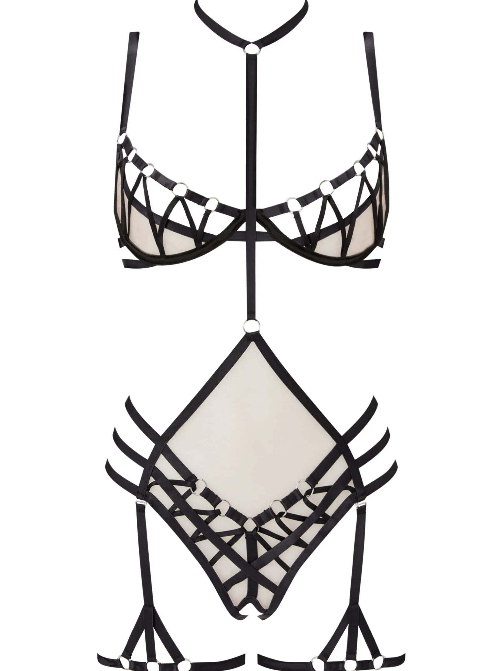 Unleashed Passion Crotchless Lingerie 3 Piece Set - Black