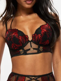 Untamed Seduction Lace Padded Plunge Bra - Black/Red