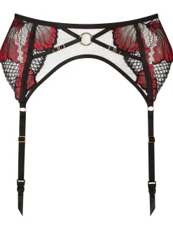 Untamed Seduction Lace Suspender Belt - Black/Red
