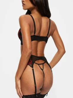 Untamed Seduction Lace Suspender Belt - Black/Red