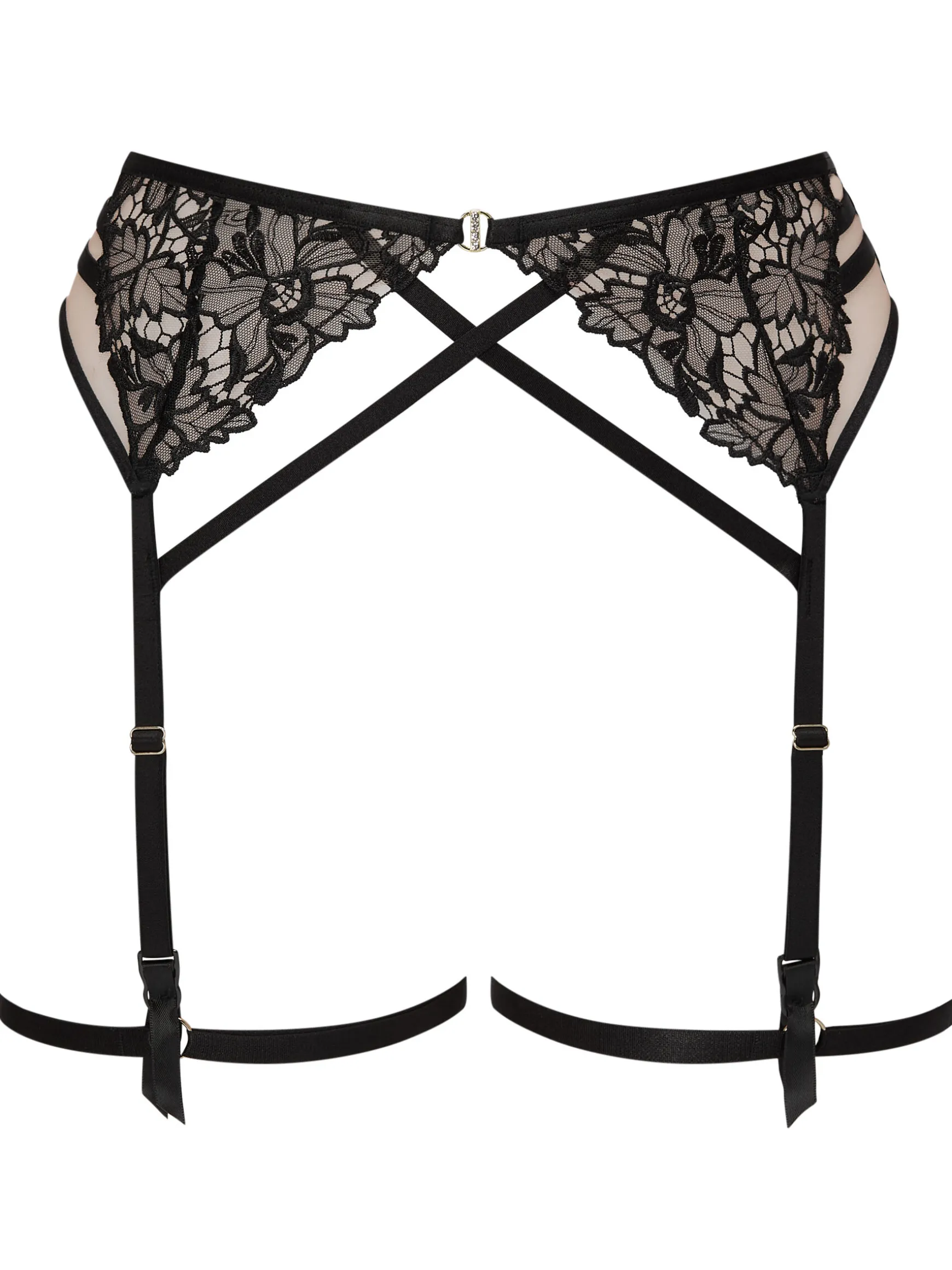 Untold Desire Foiled Lace Suspender Belt - Black