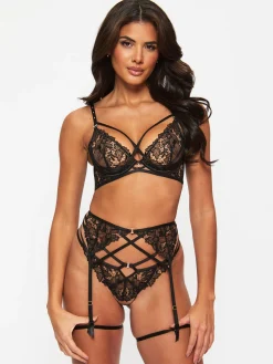 Untold Desire Foiled Lace Suspender Belt - Black
