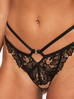 Untold Desire Foiled Lace Thong - Black
