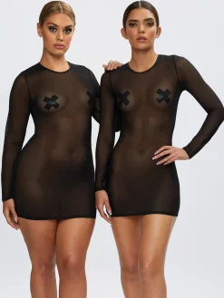 Visionary Long Sleeve Mini Dress - Black