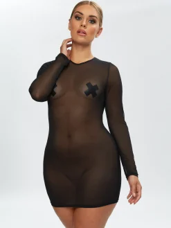 Visionary Long Sleeve Mini Dress - Black