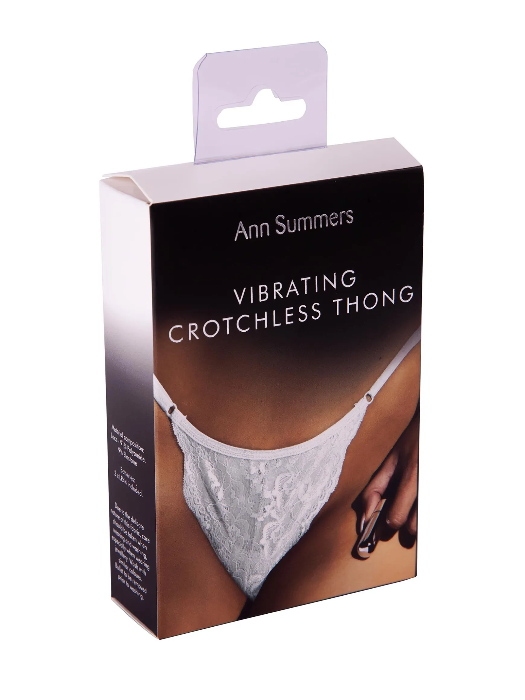 White Lace Crotchless Thong with Removable Vibrating Bullet