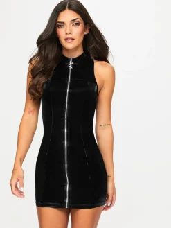 Wicked Temptations Zip Through PU Dress - Black