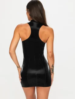 Wicked Temptations Zip Through PU Dress - Black