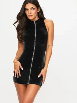 Wicked Temptations Zip Through PU Dress - Black