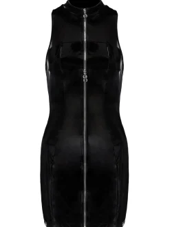 Wicked Temptations Zip Through PU Dress - Black
