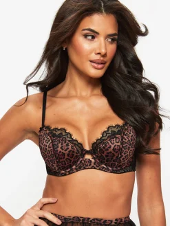 Wild Romance Animal Print Satin Padded Balcony Bra - Multi