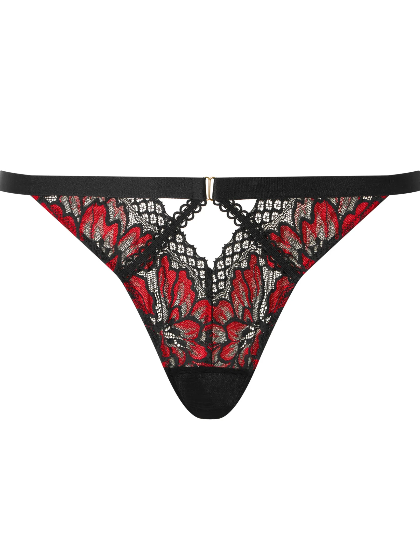 Yours Truly Lace Brazilian Knickers - Black/Red