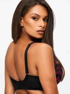 Yours Truly Lace Padded Plunge Bra - Black/Red
