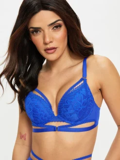 Yours Truly Lace Padded Plunge Bra - Cobalt