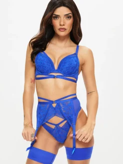 Yours Truly Lace Suspender Belt - Cobalt