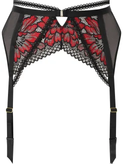 Yours Truly Lace Suspender Belt - Black/Red