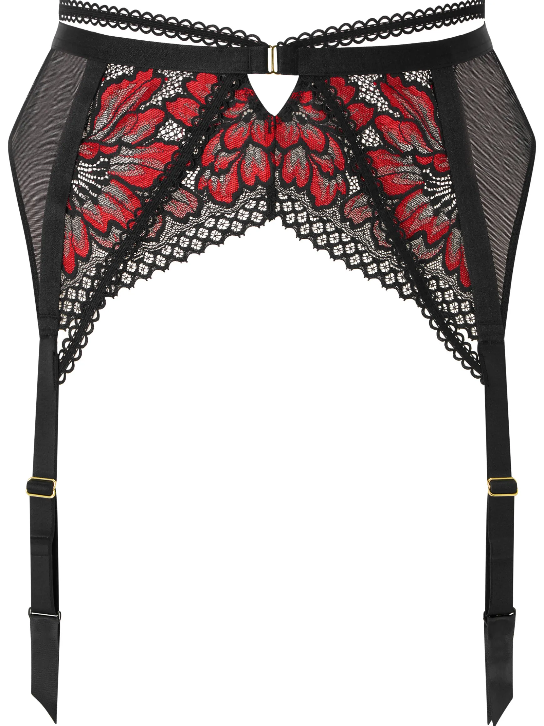 Yours Truly Lace Suspender Belt - Black/Red